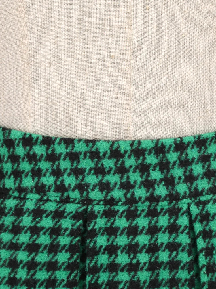 Tonval Office Outfits Blazer and Skirt Green Houndstooth Vintage Two Piece Sets Women Elegant Fall Winter Clothing Dress Sets