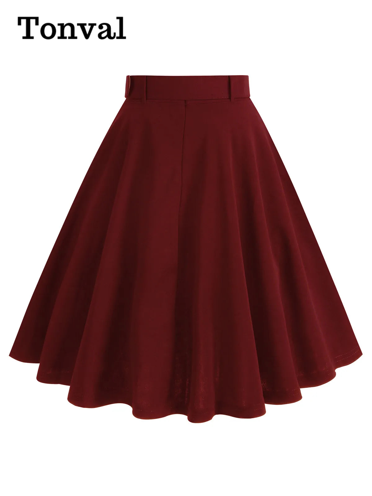 Tonval Belted Single Breasted Vintage Swing Skirt Women High Waist Solid Elegant Pockets Side Christmas Party Knee Length Skirts