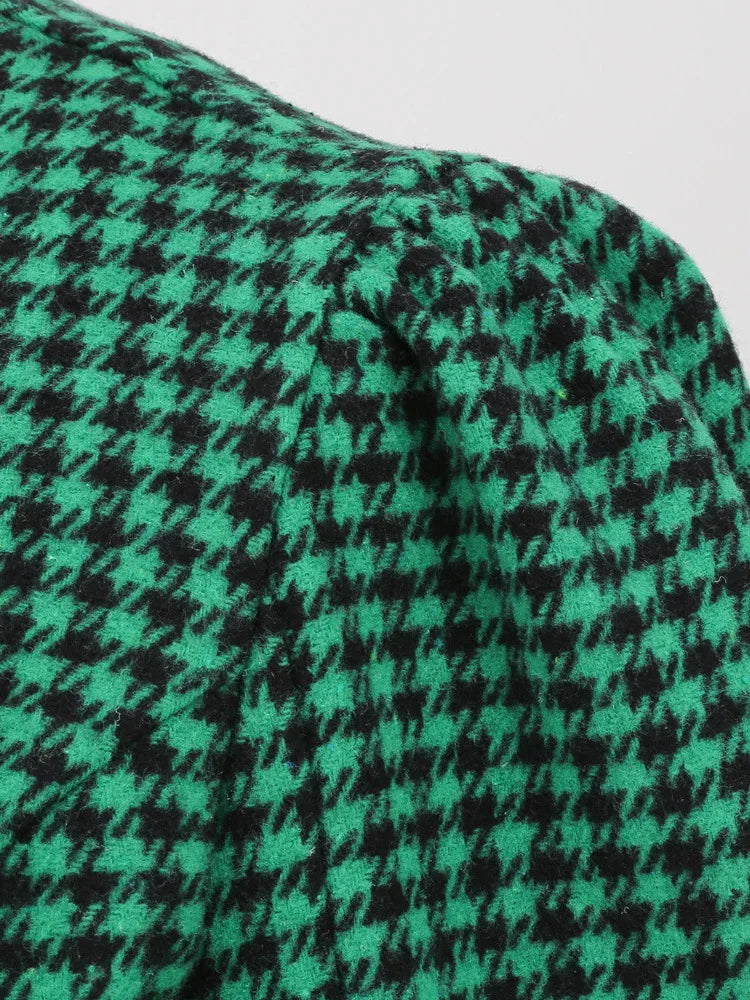 Tonval Office Outfits Blazer and Skirt Green Houndstooth Vintage Two Piece Sets Women Elegant Fall Winter Clothing Dress Sets