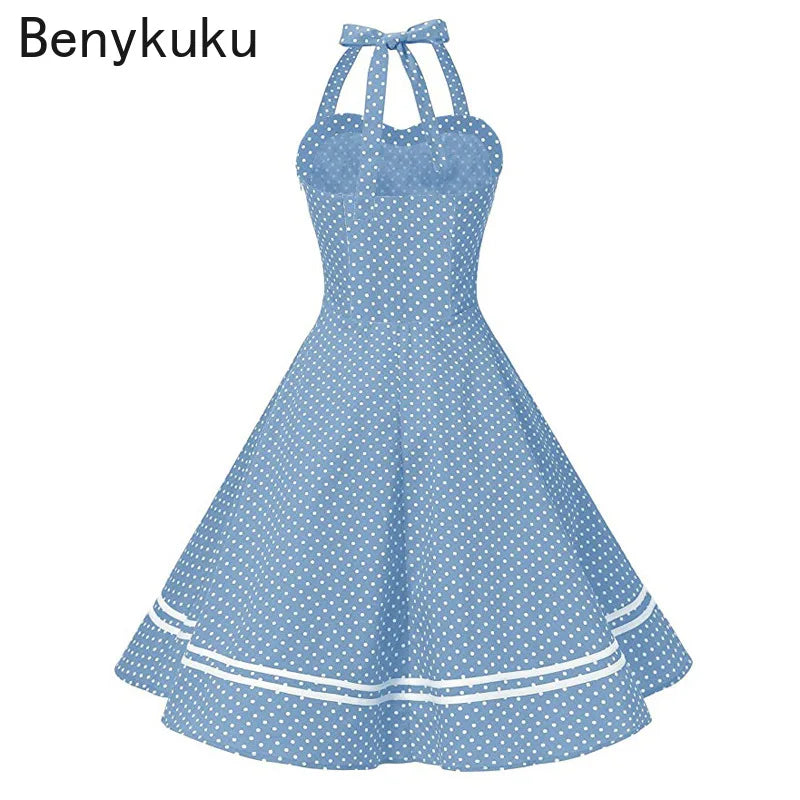 Vintage Halter Yellow Dress Sexy Retro Robe Femme Pin Up Rockabilly Party Dress Big Swing Vestidos Summer Clothes for Women 2025