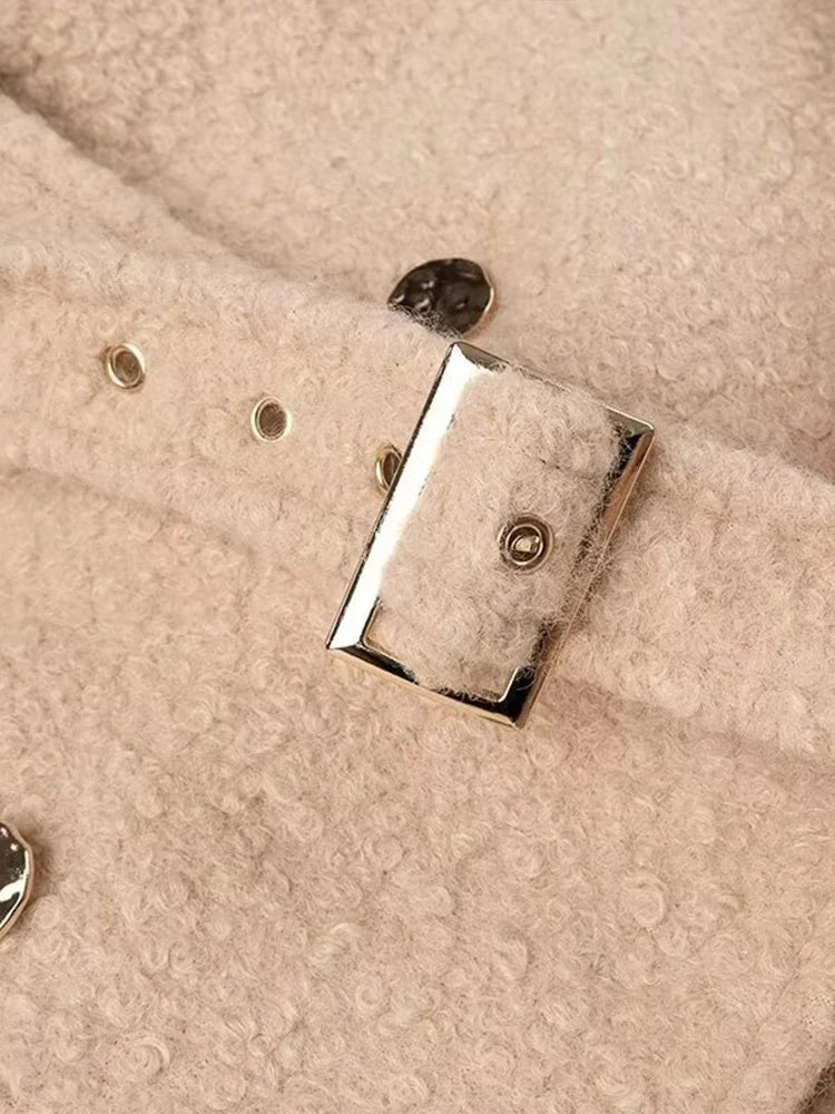 European and American style autumn and winter new women's clothing fashionable and simple basic long-sleeved tie wool coat