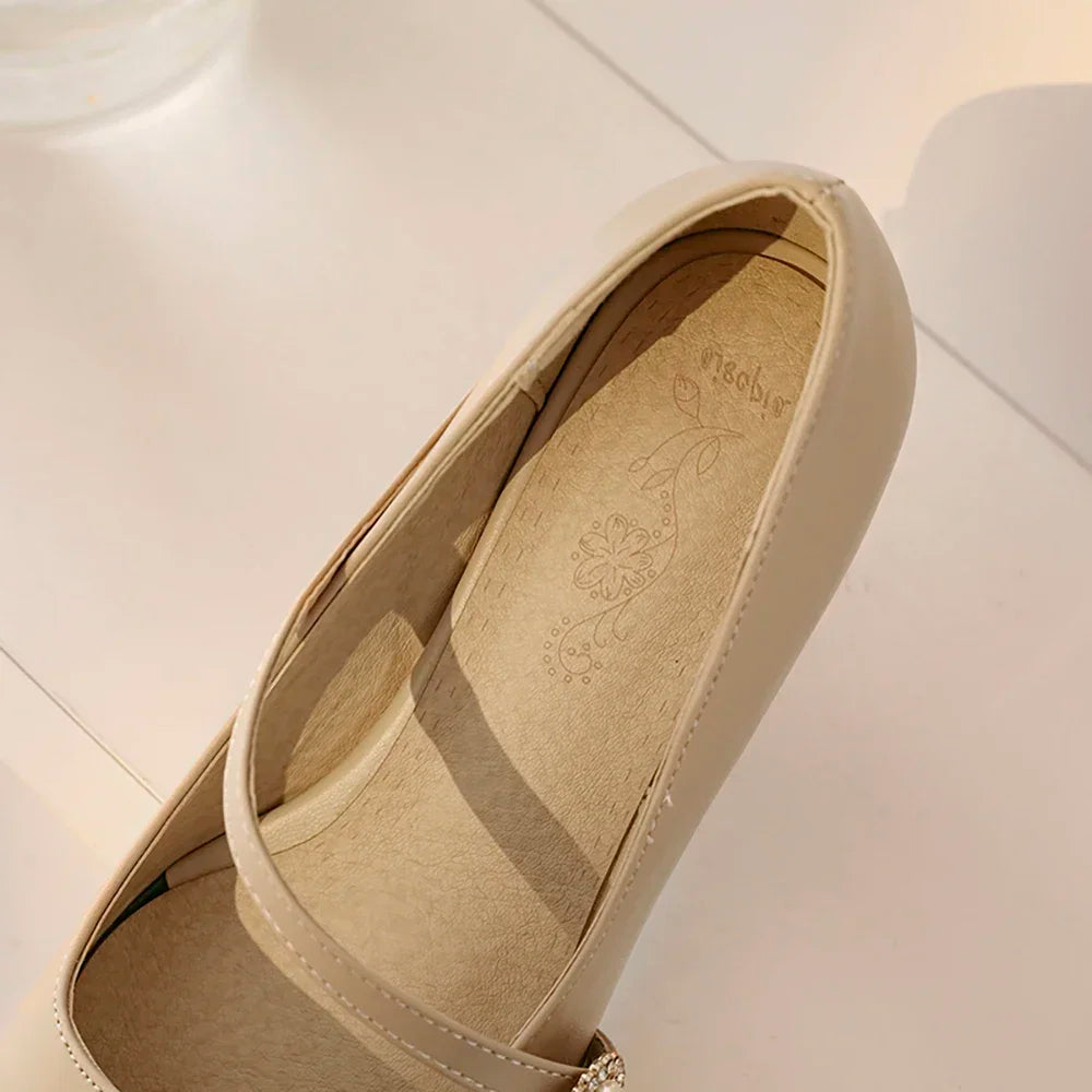 2025 Spring Brand New Sweet Apricot Beige Women Casual Pumps  High Block Heels Lady Shoes Plus Big Small Size 30 43 46 48