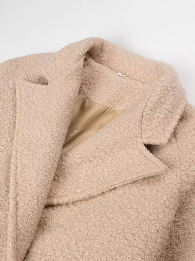 European and American style autumn and winter new women's clothing fashionable and simple basic long-sleeved tie wool coat