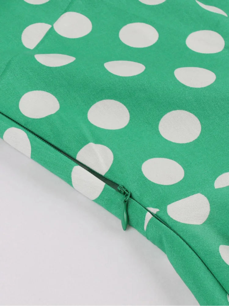 Tonval 3XL 4XL Polka Dot Print Rockabilly Vintage Tea Dresses for Women V-Neck Short Sleeve Belted 50s Pinup Long Dress