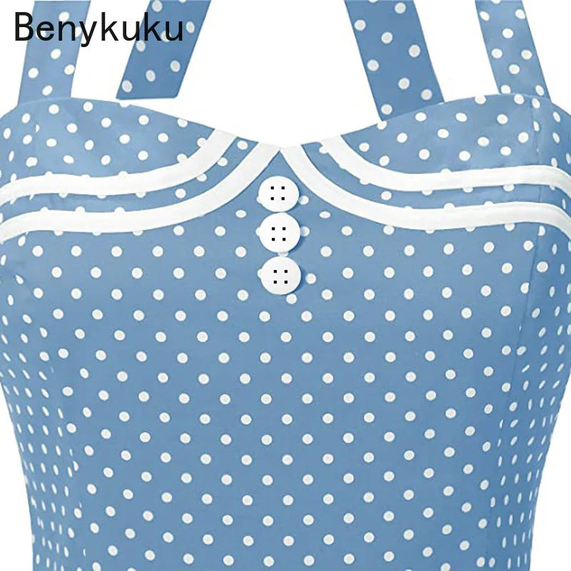 Vintage Halter Yellow Dress Sexy Retro Robe Femme Pin Up Rockabilly Party Dress Big Swing Vestidos Summer Clothes for Women 2025