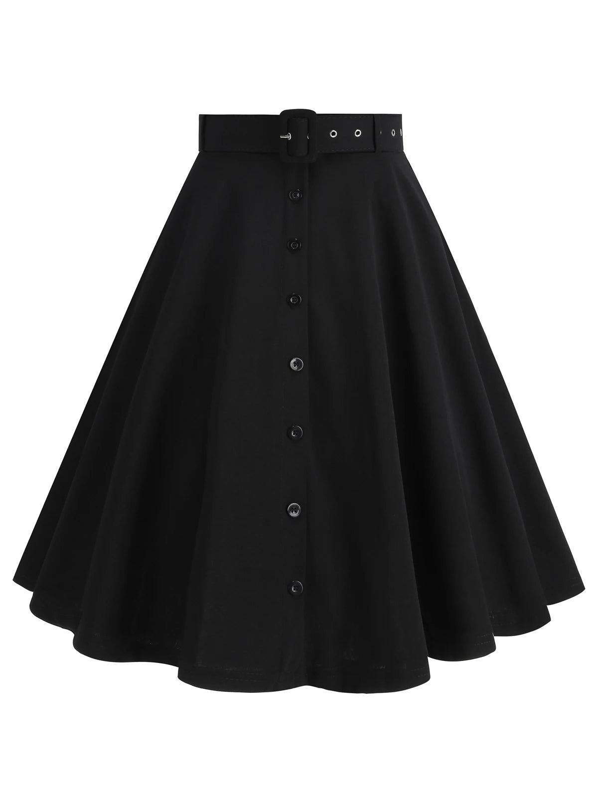 Tonval Belted Single Breasted Vintage Swing Skirt Women High Waist Solid Elegant Pockets Side Christmas Party Knee Length Skirts