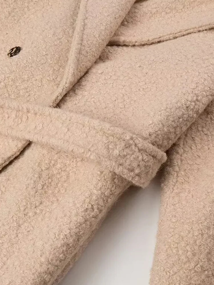 European and American style autumn and winter new women's clothing fashionable and simple basic long-sleeved tie wool coat