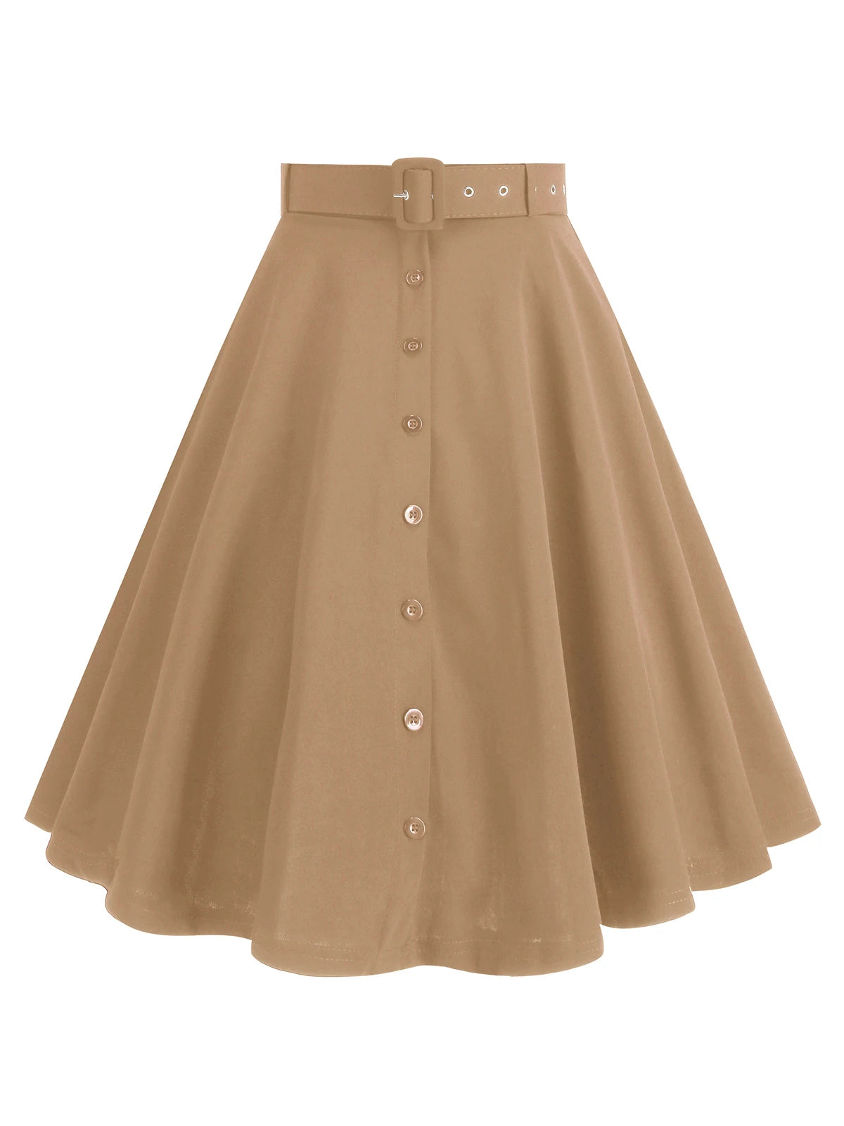 Tonval Belted Single Breasted Vintage Swing Skirt Women High Waist Solid Elegant Pockets Side Christmas Party Knee Length Skirts