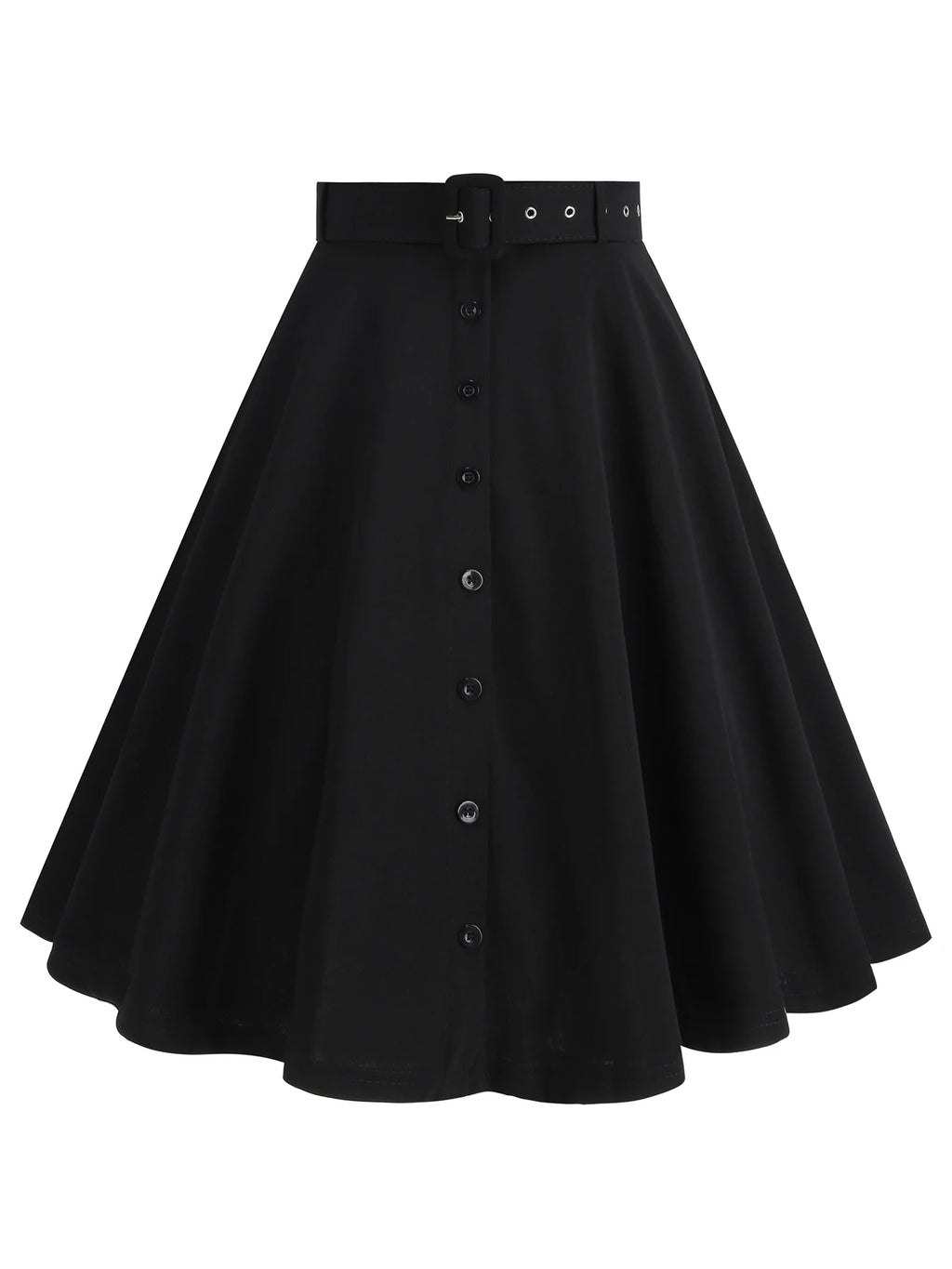 Tonval Belted Single Breasted Vintage Swing Skirt Women High Waist Solid Elegant Pockets Side Christmas Party Knee Length Skirts